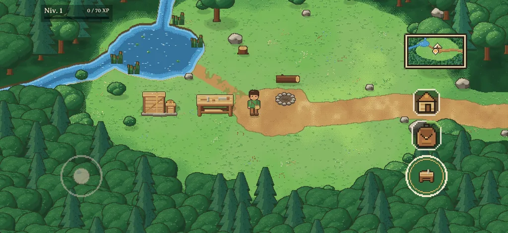 The Camp early in the adventure: the Workbench and a crate near the campfire.